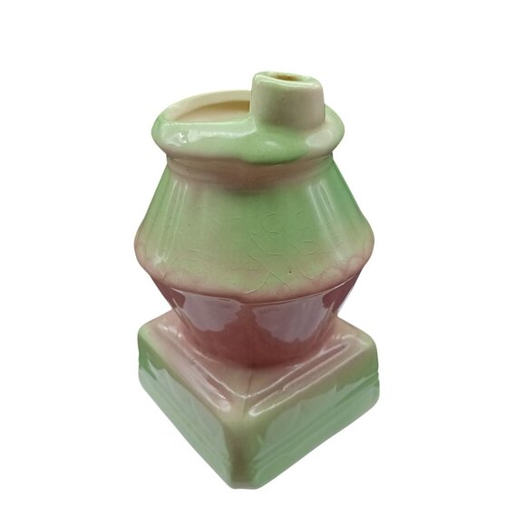Vintage Ceramic Pastel Green & Pink Miniature Stove Pottery Vase Studio Artist - Picture 3 of 4